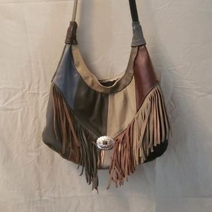 Vintage leather fringe patchwork purse
